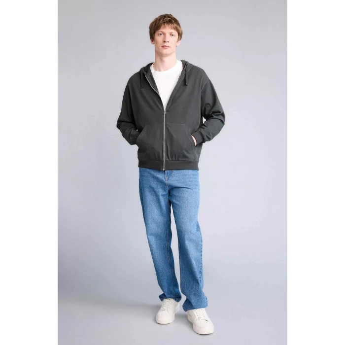 Defacto F9812AXAR221 Antrasit %100 Pamuk Fermuarlı Sweatshirt