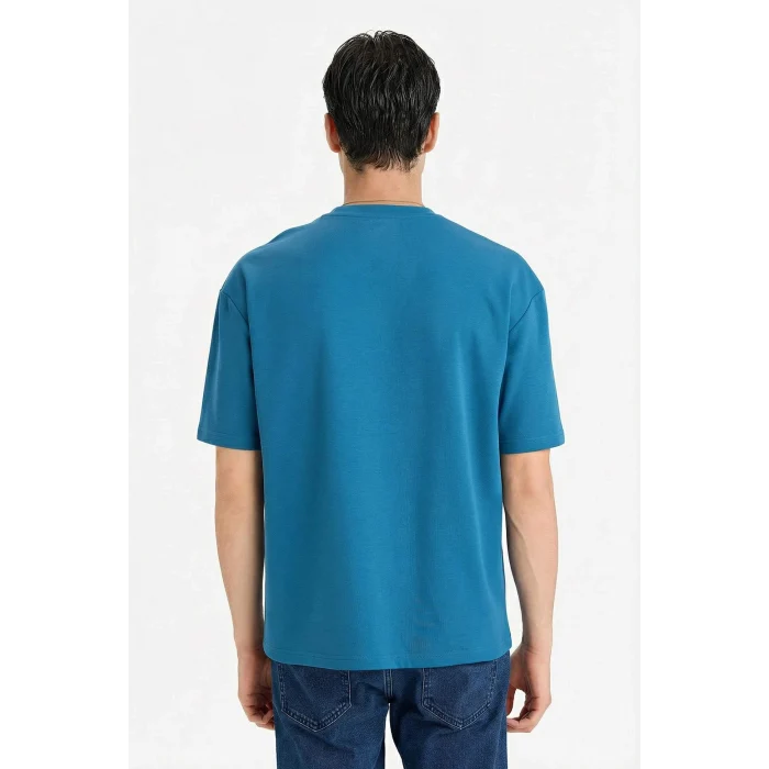 Defacto X3926AZIN194 İndigo Nefes Alabilen Oversize Tişört
