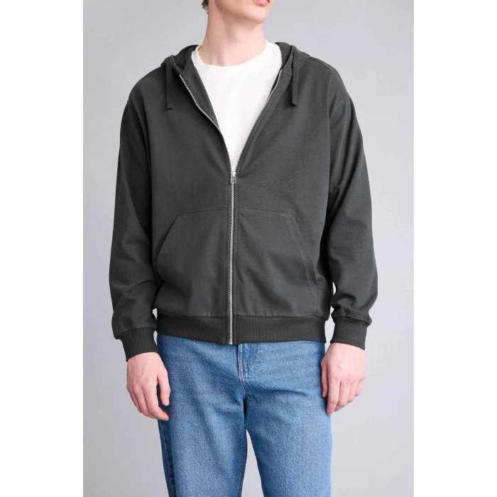 Defacto F9812AXAR221 Antrasit %100 Pamuk Fermuarlı Sweatshirt