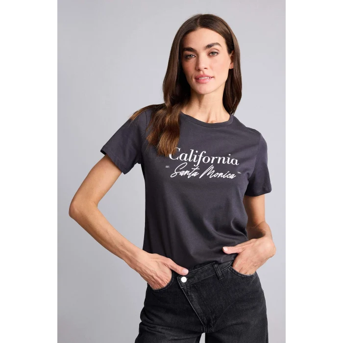 Defacto H1408AXAR191 Antrasit Regular Fıt Bisiklet Yaka Penye Kısa Kollu Tişört