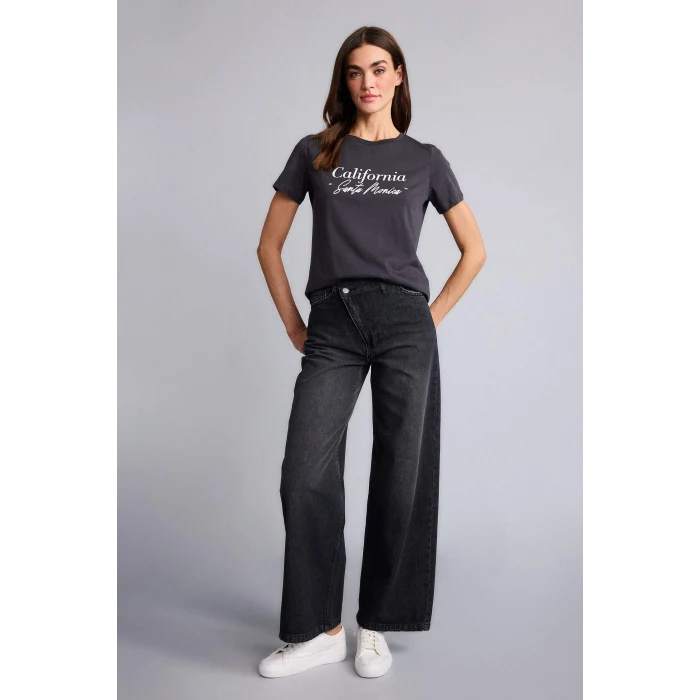 Defacto H1408AXAR191 Antrasit Regular Fıt Bisiklet Yaka Penye Kısa Kollu Tişört