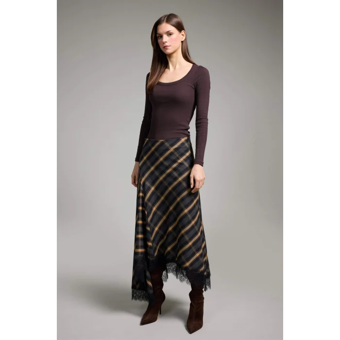 Defacto G8479AXBN340 Kahve Slım Fıt Yuvarlak Yaka Basıc Düz Fitilli Kaşkorse Uzun Kollu Tişört