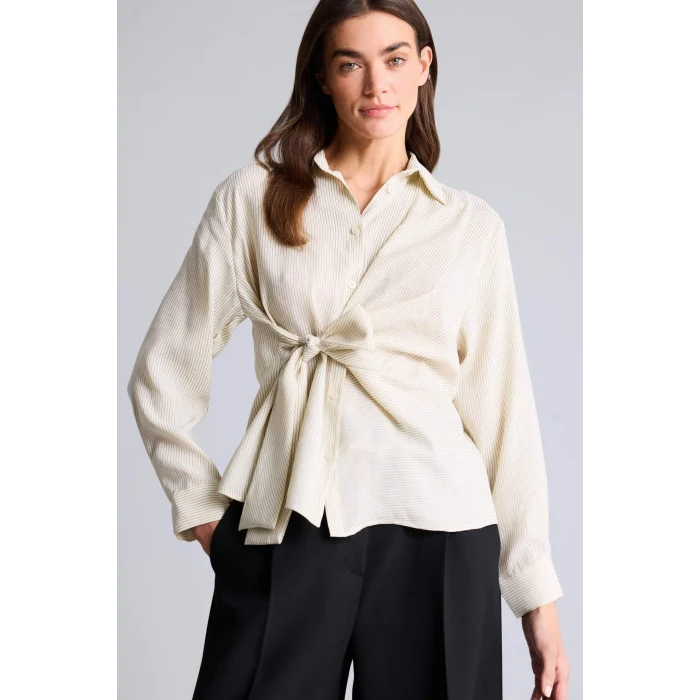 Defacto G9800AXBG807 Bej Oversıze Çizgili Tencel Gömlek