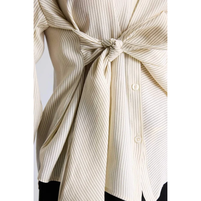 Defacto G9800AXBG807 Bej Oversıze Çizgili Tencel Gömlek