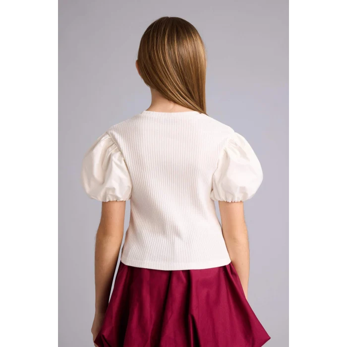 Defacto G7592A8ER105 Ekru Fitilli Kaşkorse Balon Kollu Tişört Kız Çocuk