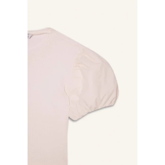 Defacto G7592A8ER105 Ekru Fitilli Kaşkorse Balon Kollu Tişört Kız Çocuk