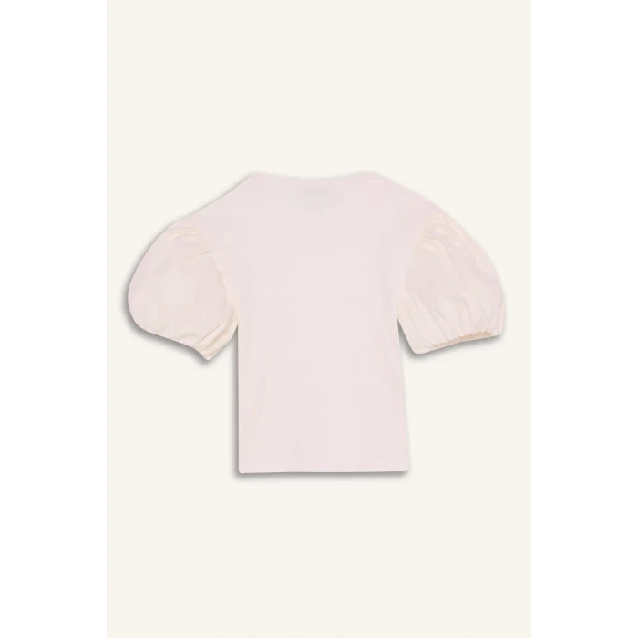 Defacto G7592A8ER105 Ekru Fitilli Kaşkorse Balon Kollu Tişört Kız Çocuk