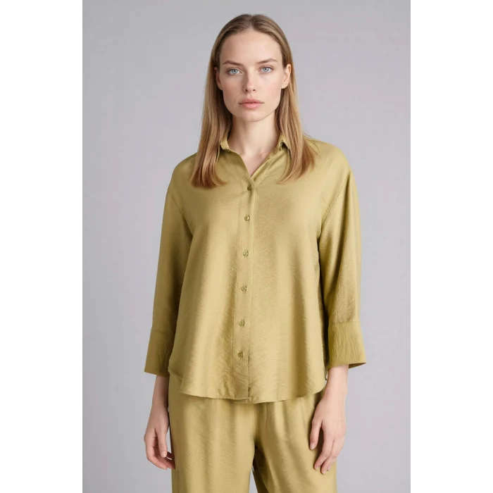 Defacto H0099AXKH473 Haki Regular Fıt Uzun Kollu Gömlek