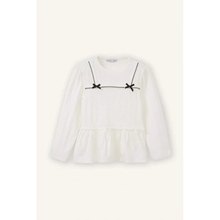 Defacto G8121A5WT34 Beyaz Fiyonk Detaylı Tişört Kız Bebek