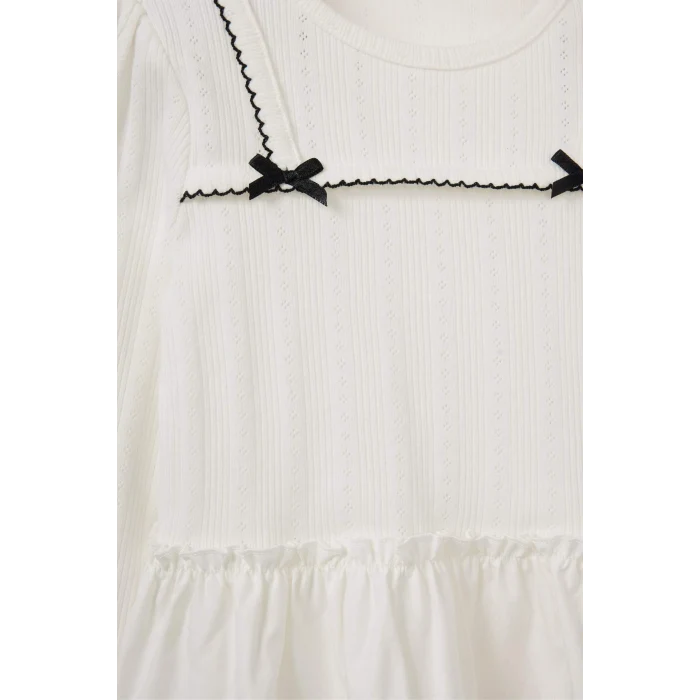 Defacto G8121A5WT34 Beyaz Fiyonk Detaylı Tişört Kız Bebek