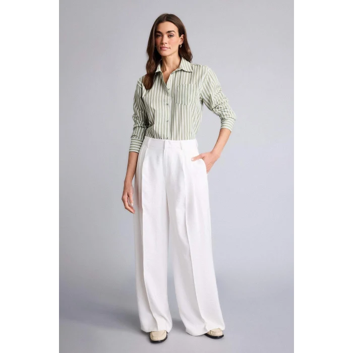 Defacto H1476AXKH461 Haki Oversıze Gömlek Yaka Çizgili Poplin Uzun Kollu Gömlek