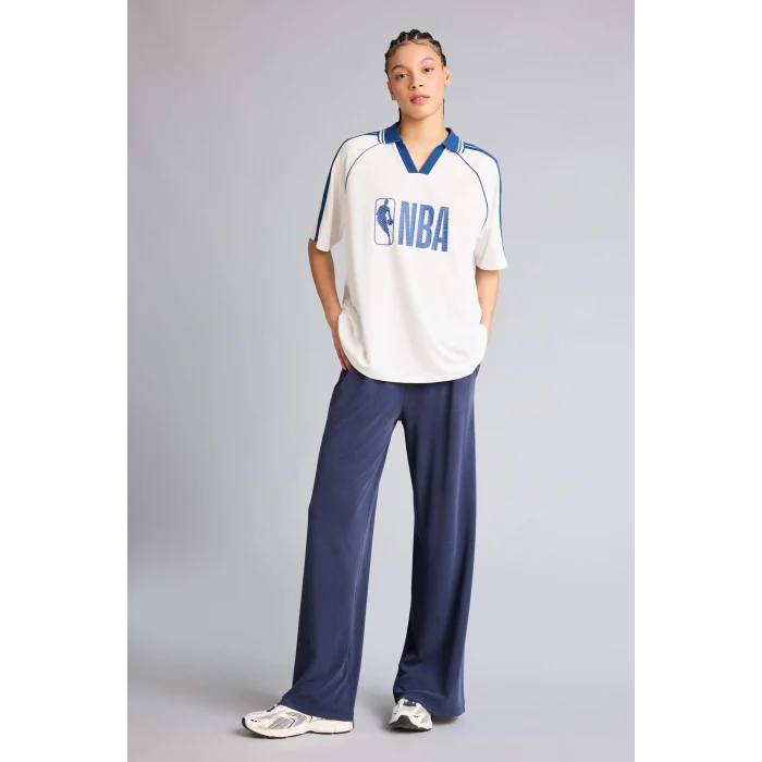 Defacto G0706AXER105 Ekru NBA Wordmark Oversıze Polo Yaka Tişört