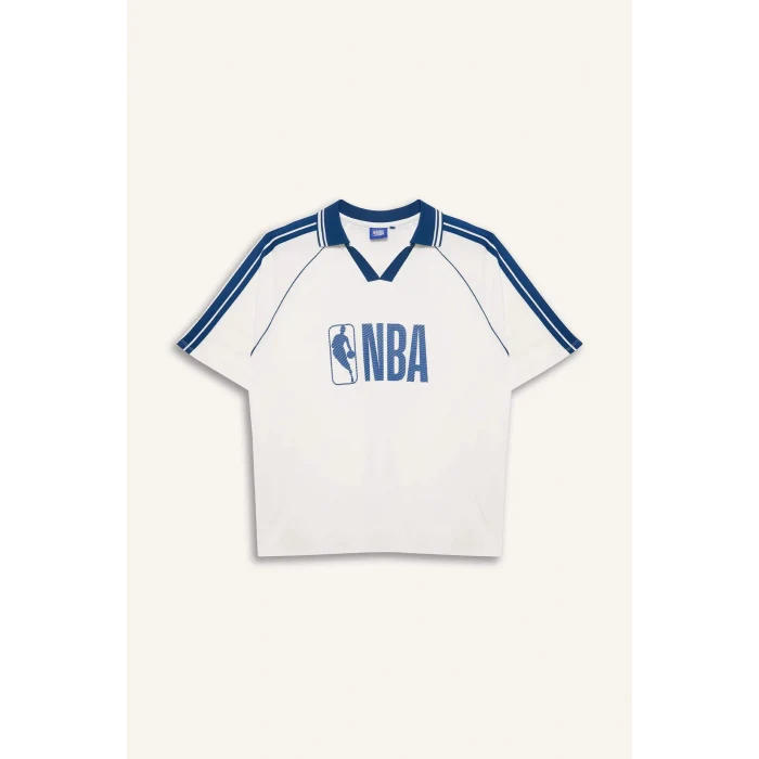 Defacto G0706AXER105 Ekru NBA Wordmark Oversıze Polo Yaka Tişört