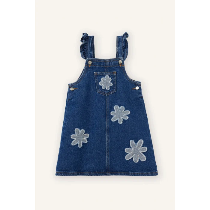 Defacto G8152A5NM34 Mavi Nakışlı Salopet Jean Elbise Kız Bebek