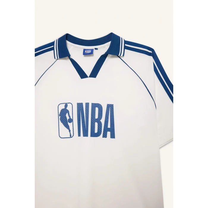 Defacto G0706AXER105 Ekru NBA Wordmark Oversıze Polo Yaka Tişört