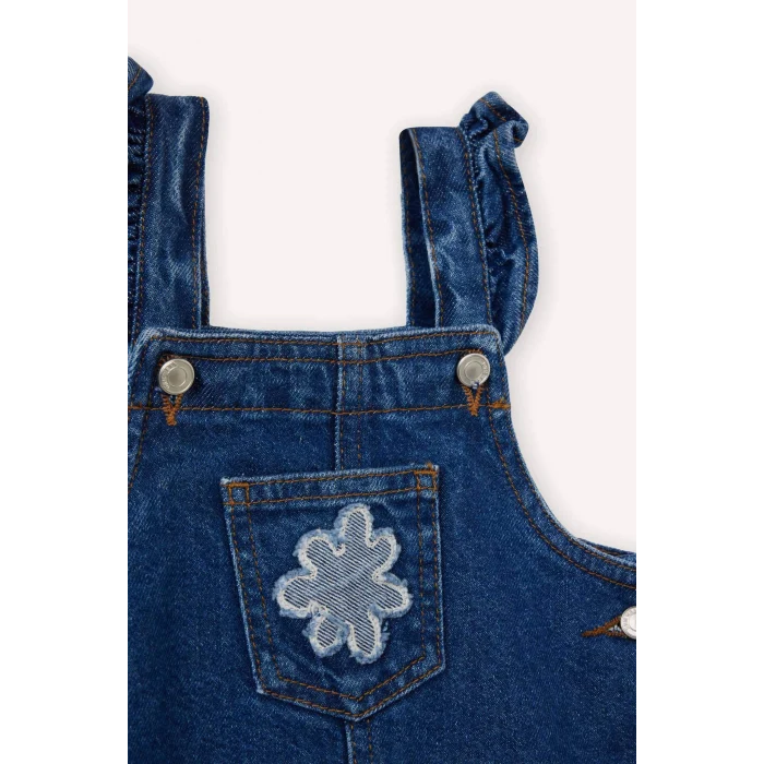 Defacto G8152A5NM34 Mavi Nakışlı Salopet Jean Elbise Kız Bebek