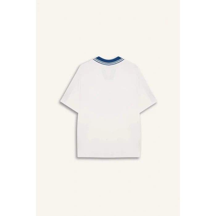 Defacto G0706AXER105 Ekru NBA Wordmark Oversıze Polo Yaka Tişört