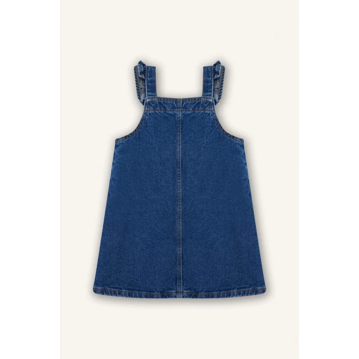 Defacto G8152A5NM34 Mavi Nakışlı Salopet Jean Elbise Kız Bebek