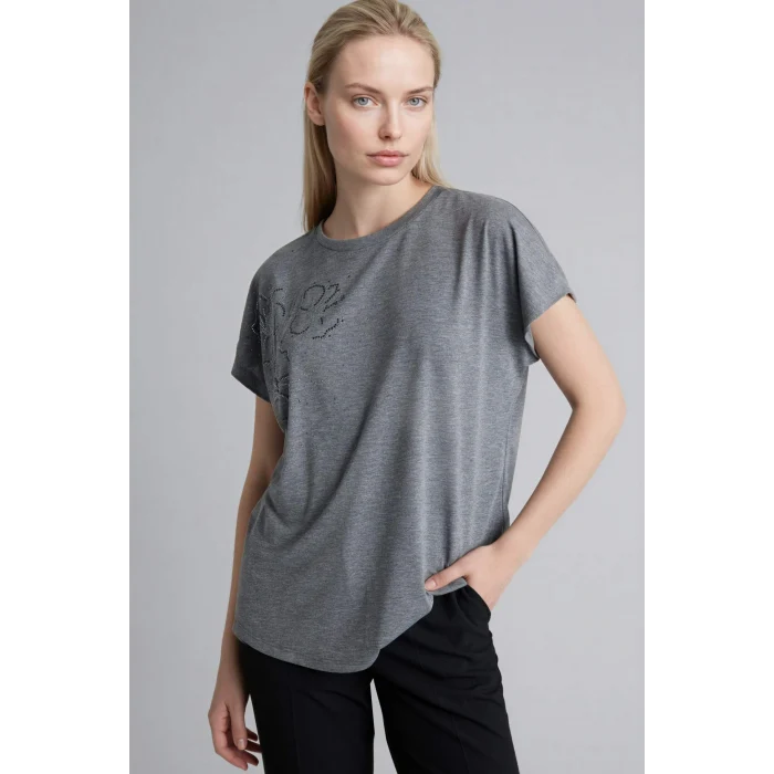 Defacto H1456AXAR166 Antrasit Bisiklet Yaka Taş Baskılı Kısa Kollu Tişört