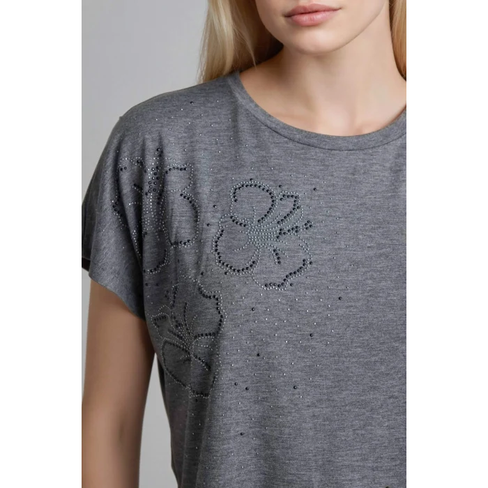 Defacto H1456AXAR166 Antrasit Bisiklet Yaka Taş Baskılı Kısa Kollu Tişört