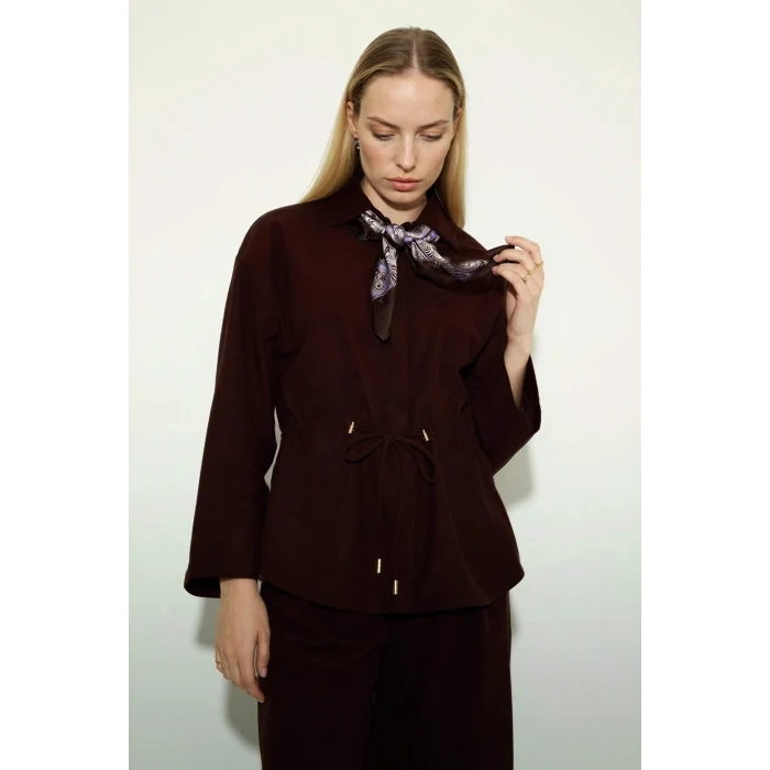 Defacto G7420AXBN328 Kahve Regular Fit Beli Lastikli Süet Uzun Kollu Gömlek