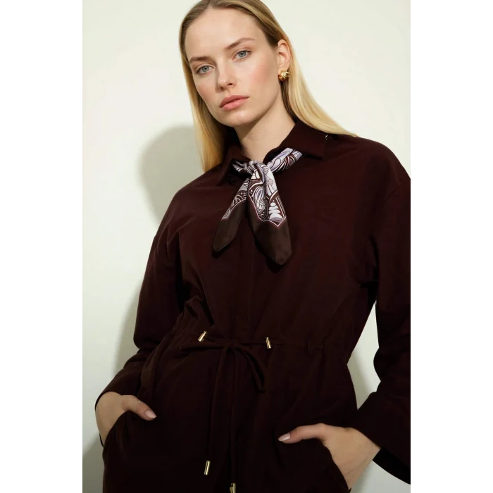 Defacto G7420AXBN328 Kahve Regular Fit Beli Lastikli Süet Uzun Kollu Gömlek