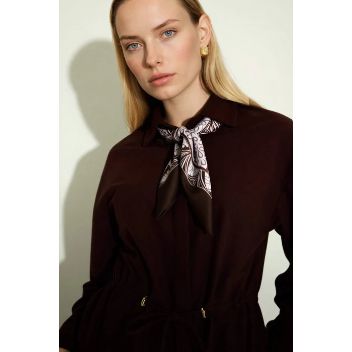 Defacto G7420AXBN328 Kahve Regular Fit Beli Lastikli Süet Uzun Kollu Gömlek