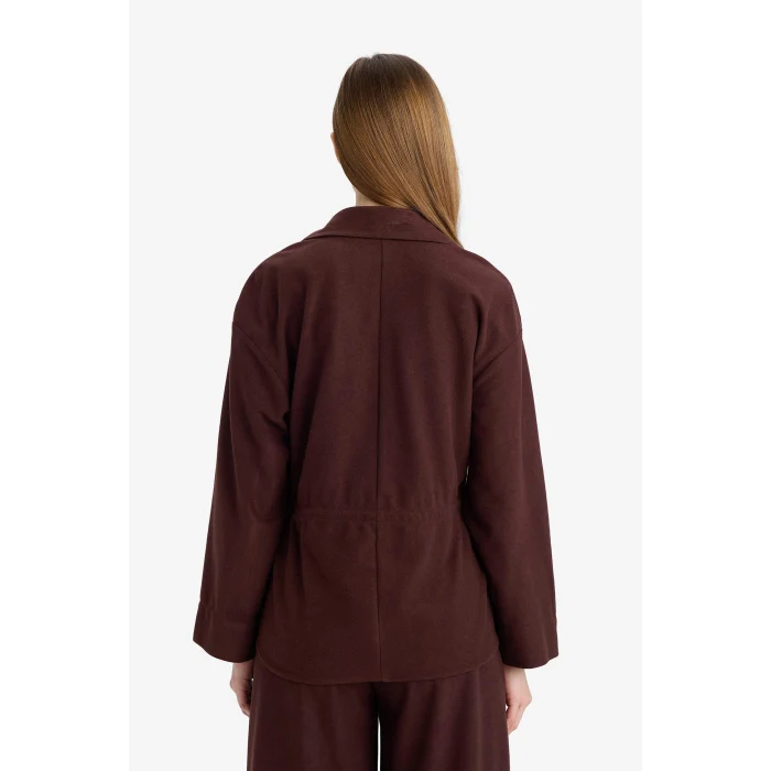 Defacto G7420AXBN328 Kahve Regular Fit Beli Lastikli Süet Uzun Kollu Gömlek