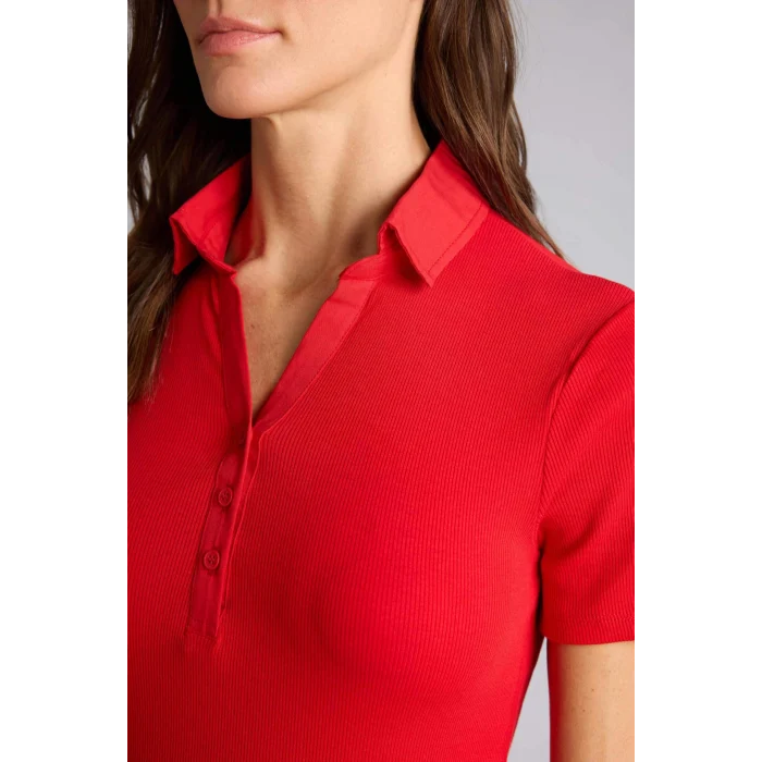 Defacto C6249AXRD256 Kırmızı Slım Fıt Polo Yaka Fitilli Kaşkorse Tişört