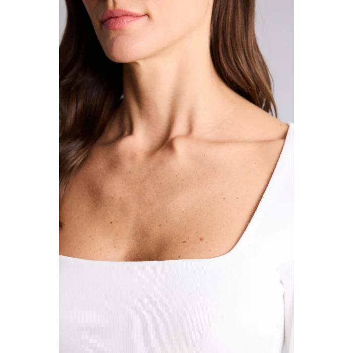 Defacto G8527AXER105 Ekru Slım Fıt Kare Yaka Basıc Düz Modal Uzun Kollu Tişört