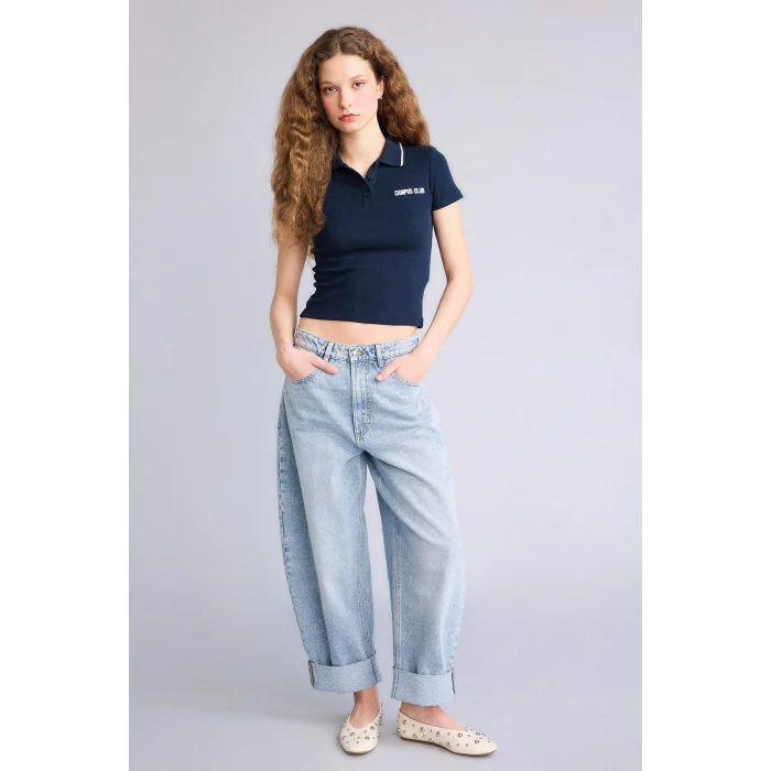 Defacto H1086AXNV146 Lacivert Fıtted Polo Yaka Ribana Tişört