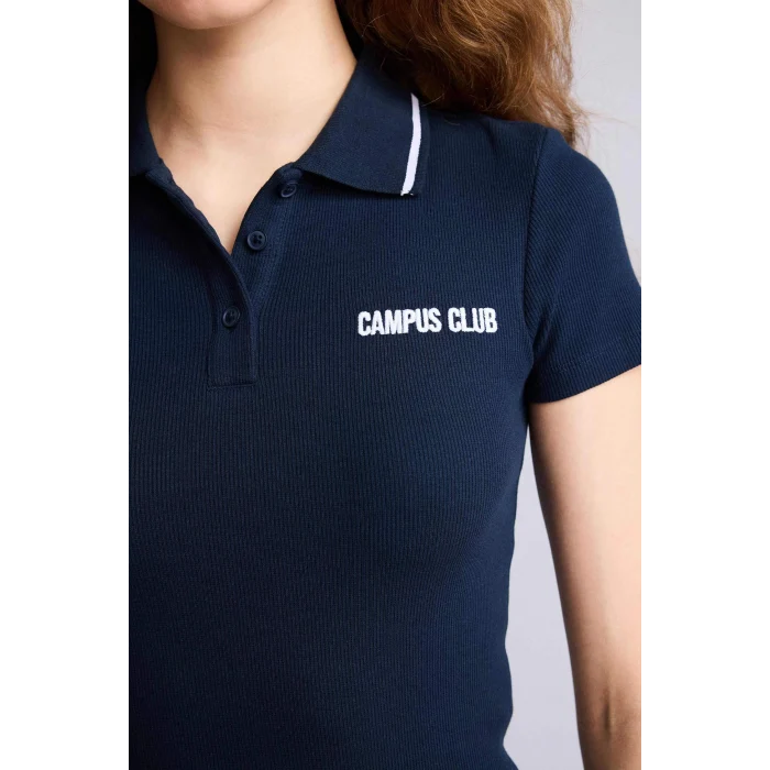 Defacto H1086AXNV146 Lacivert Fıtted Polo Yaka Ribana Tişört