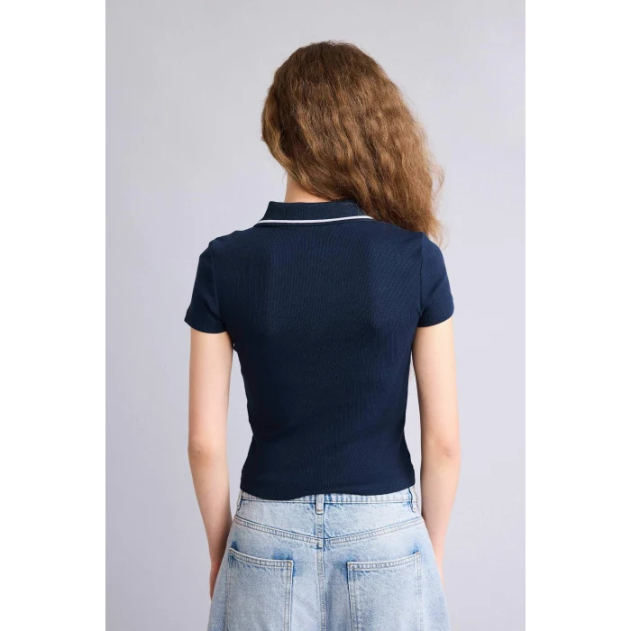 Defacto H1086AXNV146 Lacivert Fıtted Polo Yaka Ribana Tişört