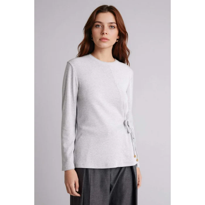 Defacto H1204AXGR210 Gri Relax Fıt Bisiklet Yaka Uzun Kollu Tişört