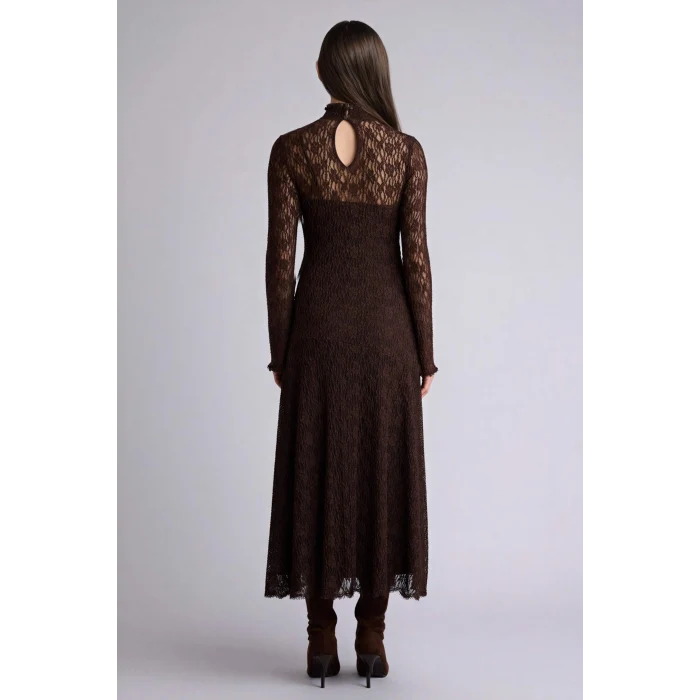 Defacto H0605AXBN45 Kahve A Kesim Dantel Midi Elbise