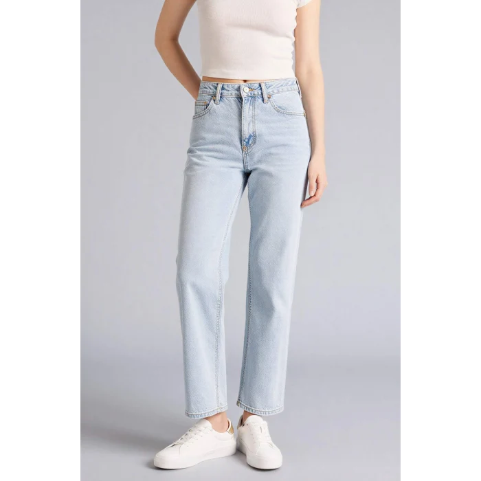 Defacto F2150AXNM39 Mavi Afra x Defacto Comfort Straıght Yüksek Bel  Jean Yıkamalı Pantolon