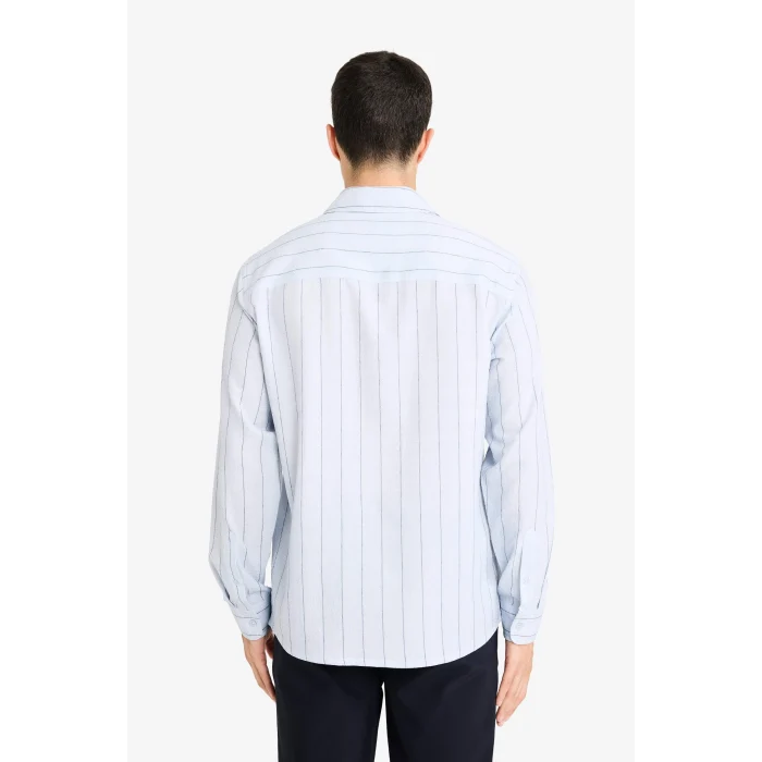 Defacto F9888AXBE177 Mavi Polo Yaka Krinkıl Uzun Kollu Gömlek