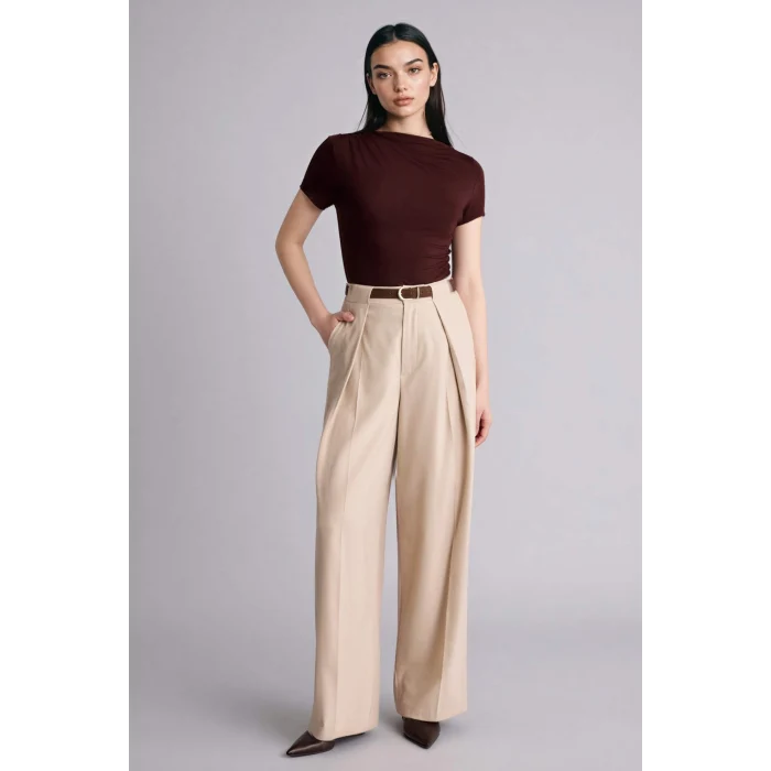 Defacto E7016AXBN267 Kahve Slım Fıt Kayık Yaka Tişört