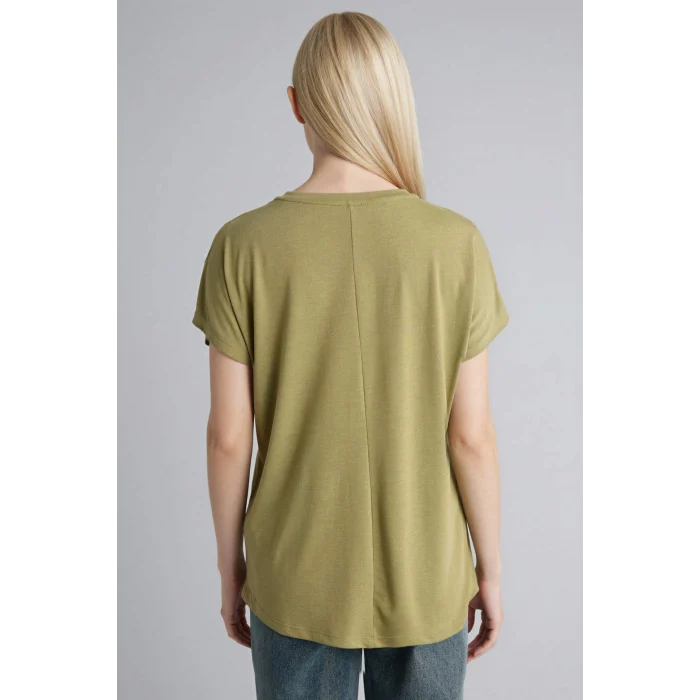 Defacto H1452AXKH473 Haki Bisiklet Yaka Çiçekli Kısa Kollu Tişört