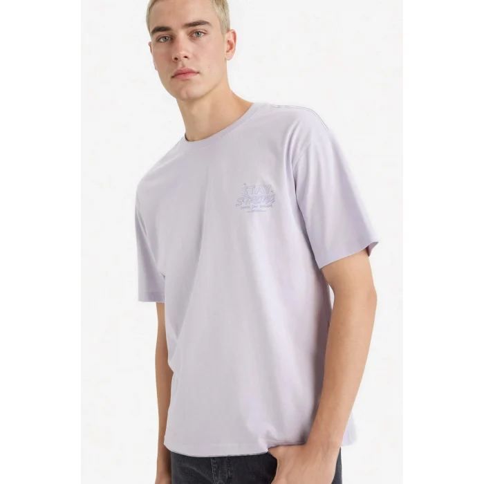 Defacto G0513AXPR307 Mor %100 Pamuk Boxy Fit Baskılı Tişört