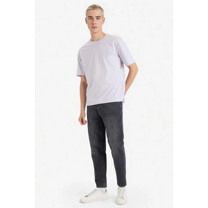 Defacto G0513AXPR307 Mor %100 Pamuk Boxy Fit Baskılı Tişört