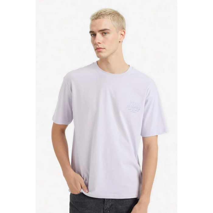 Defacto G0513AXPR307 Mor %100 Pamuk Boxy Fit Baskılı Tişört