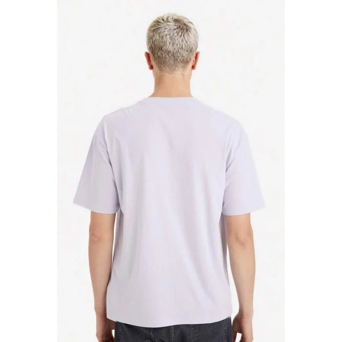 Defacto G0513AXPR307 Mor %100 Pamuk Boxy Fit Baskılı Tişört