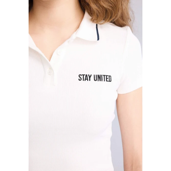 Defacto H1086AXWT32 Beyaz Fıtted Polo Yaka Ribana Tişört