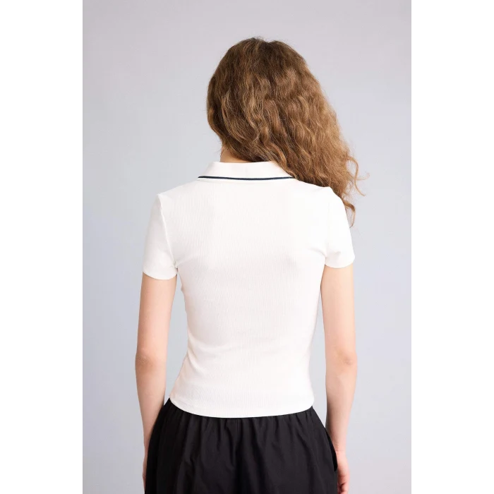 Defacto H1086AXWT32 Beyaz Fıtted Polo Yaka Ribana Tişört