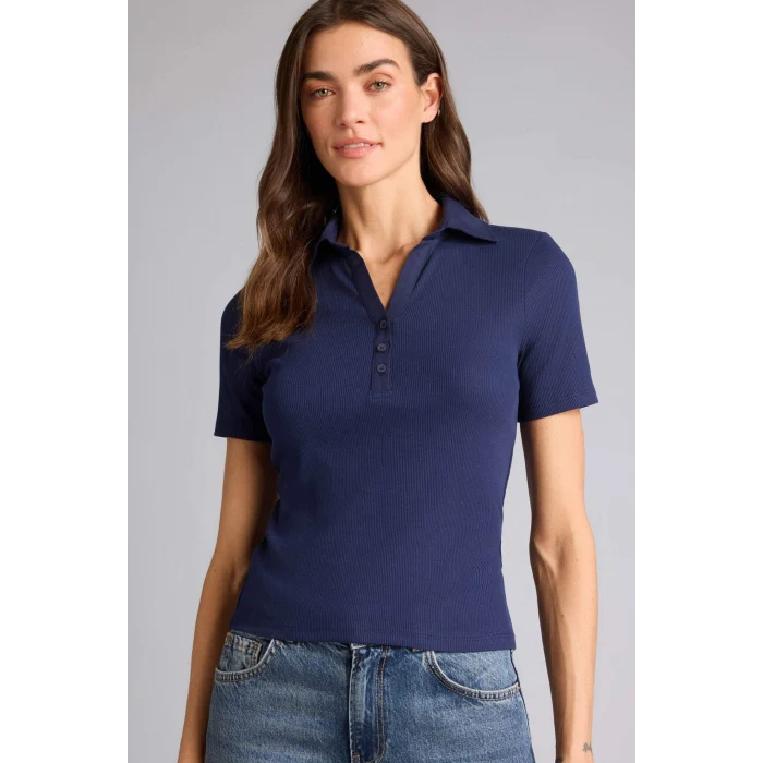 Defacto C6249AXNV31 Lacivert Slım Fıt Polo Yaka Fitilli Kaşkorse Tişört