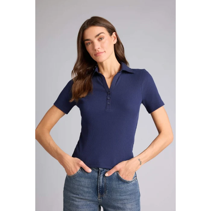 Defacto C6249AXNV31 Lacivert Slım Fıt Polo Yaka Fitilli Kaşkorse Tişört