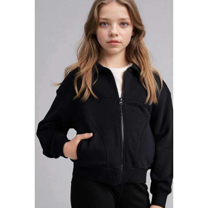 Defacto G6822A8BK81 Siyah Fermuarlı Hırka Kız Çocuk