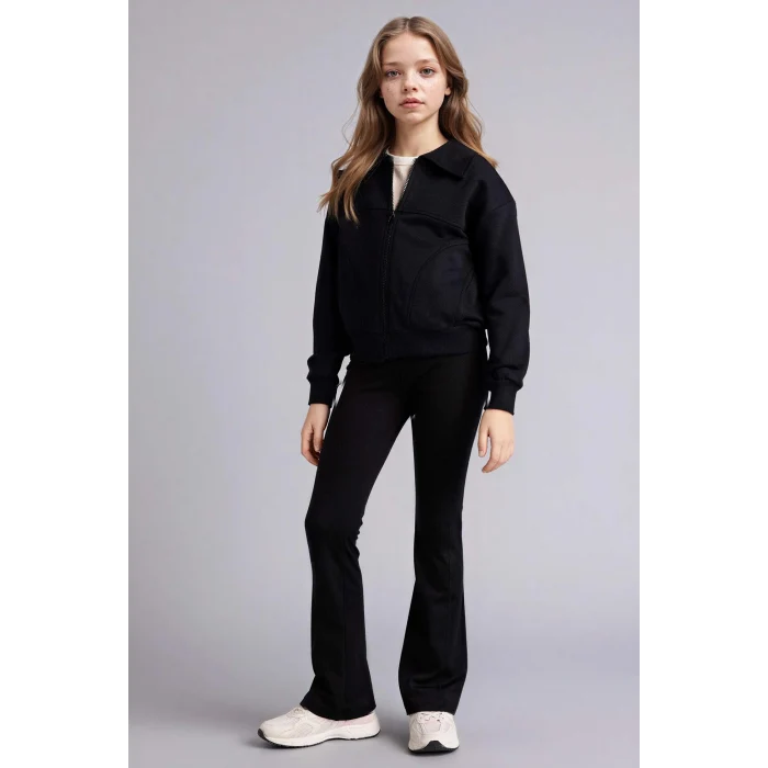 Defacto G6822A8BK81 Siyah Fermuarlı Hırka Kız Çocuk