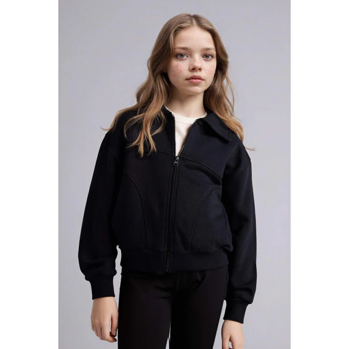Defacto G6822A8BK81 Siyah Fermuarlı Hırka Kız Çocuk